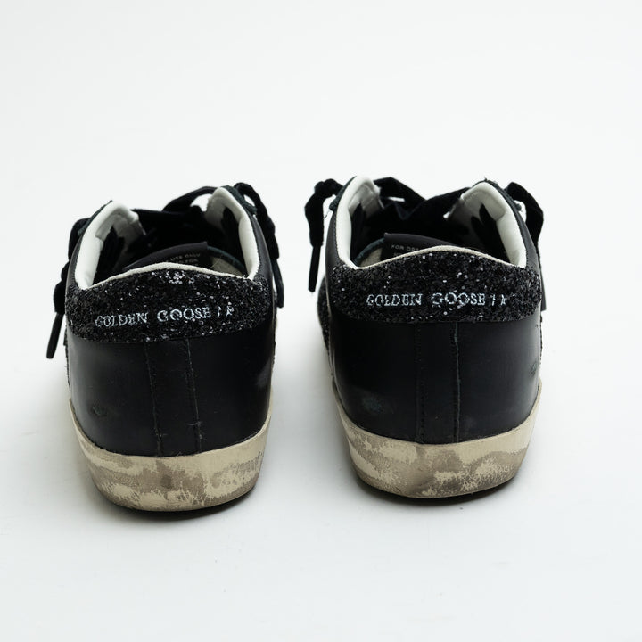 Golden Goose Black Super-Star Glitter Low-Top Sneakers Size 36