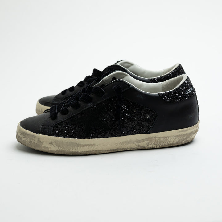 Golden Goose Black Super-Star Glitter Low-Top Sneakers Size 36