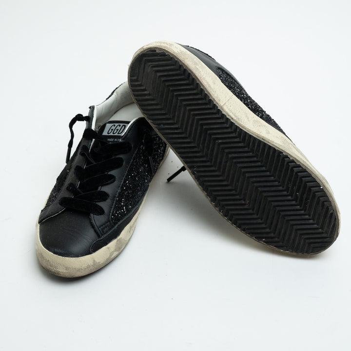 Golden Goose Black Super-Star Glitter Low-Top Sneakers Size 36