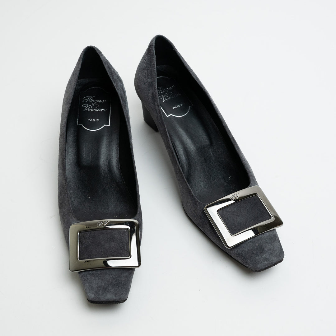 Roger Vivier Grey Suede Kitten Heel Pumps Size 37