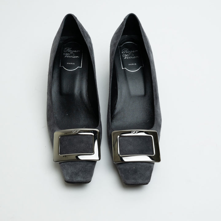 Roger Vivier Grey Suede Kitten Heel Pumps Size 37