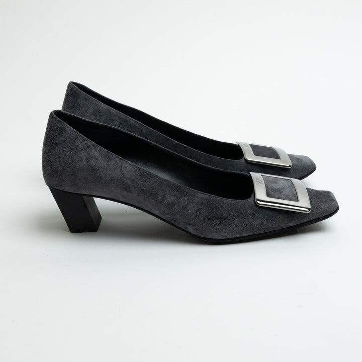 Roger Vivier Grey Suede Kitten Heel Pumps Size 37