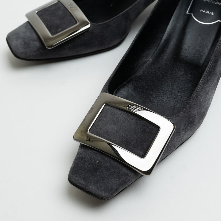 Roger Vivier Grey Suede Kitten Heel Pumps Size 37