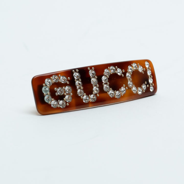 Gucci Tortoise Shell Resin Crystal Hair Clip