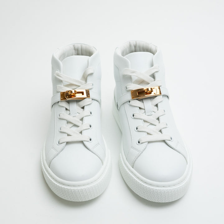 Hermes White Calfskin Leather Daydream High Top Sneaker Size 38