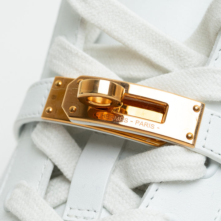Hermes White Calfskin Leather Daydream High Top Sneaker Size 38