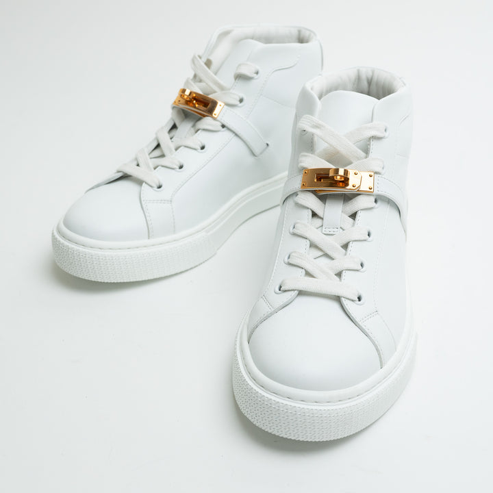Hermes White Calfskin Leather Daydream High Top Sneaker Size 38