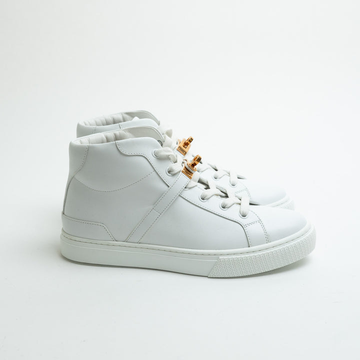 Hermes White Calfskin Leather Daydream High Top Sneaker Size 38