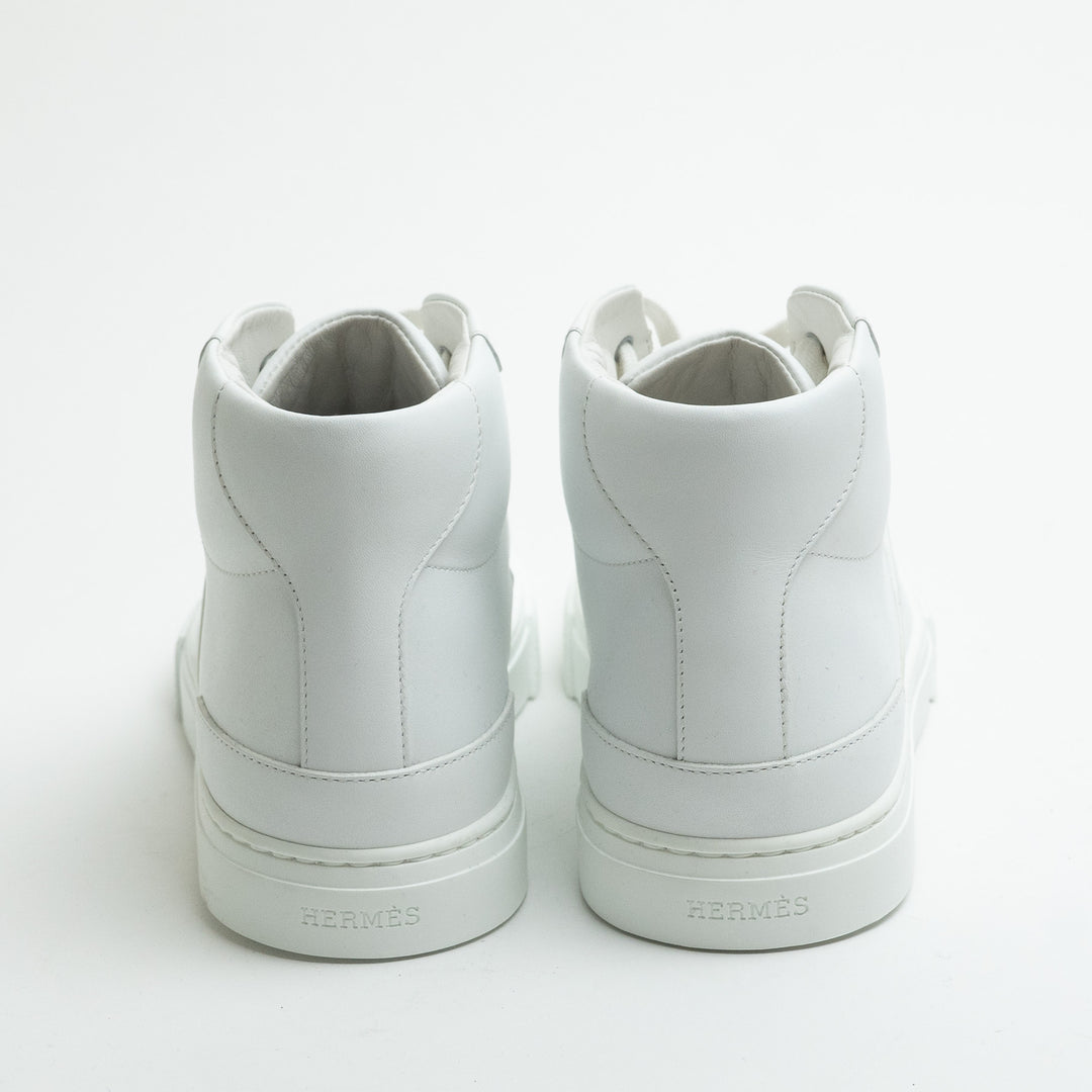 Hermes White Calfskin Leather Daydream High Top Sneaker Size 38