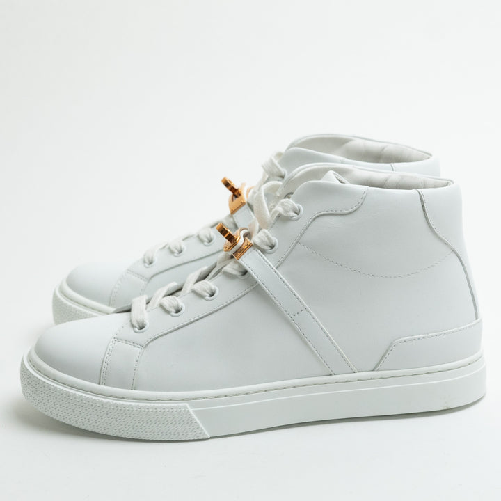 Hermes White Calfskin Leather Daydream High Top Sneaker Size 38