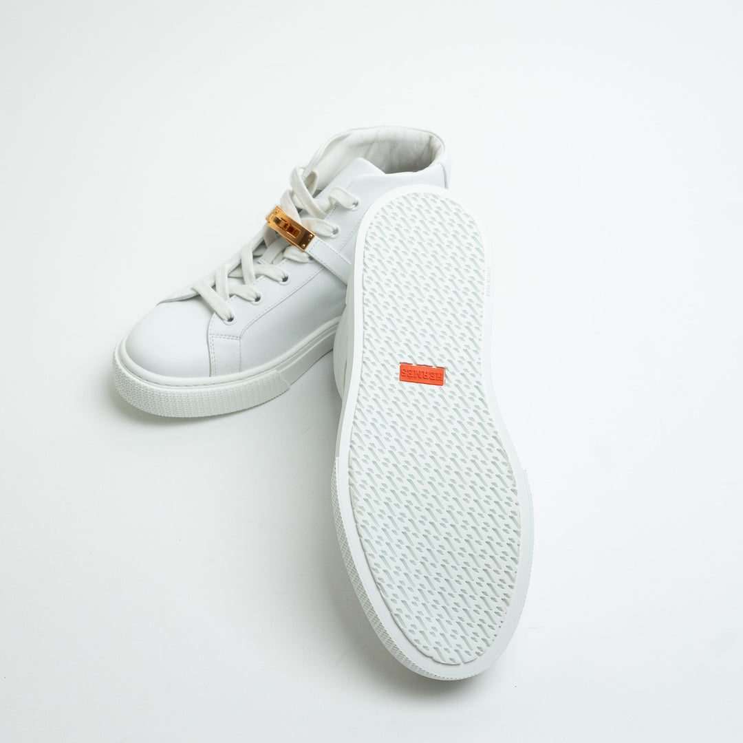Hermes White Calfskin Leather Daydream High Top Sneaker Size 38