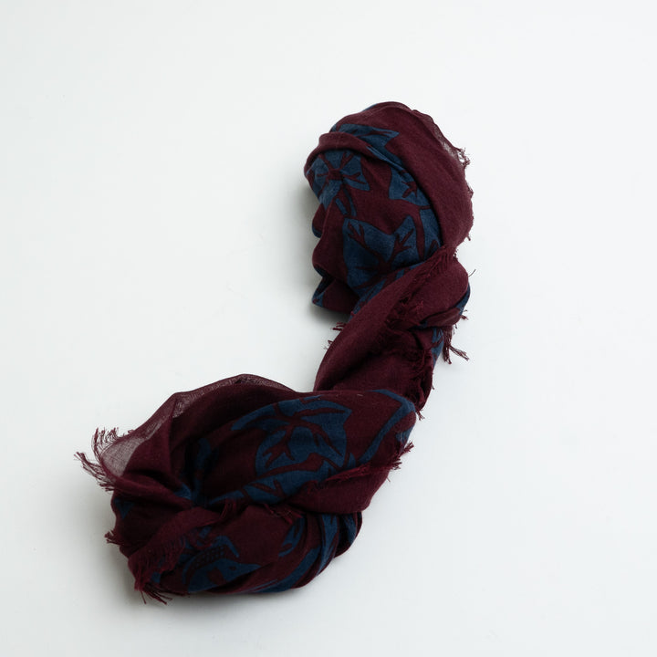 Alexander McQueen Burgundy & Navy Silk Skull & Leaf Print Scarf