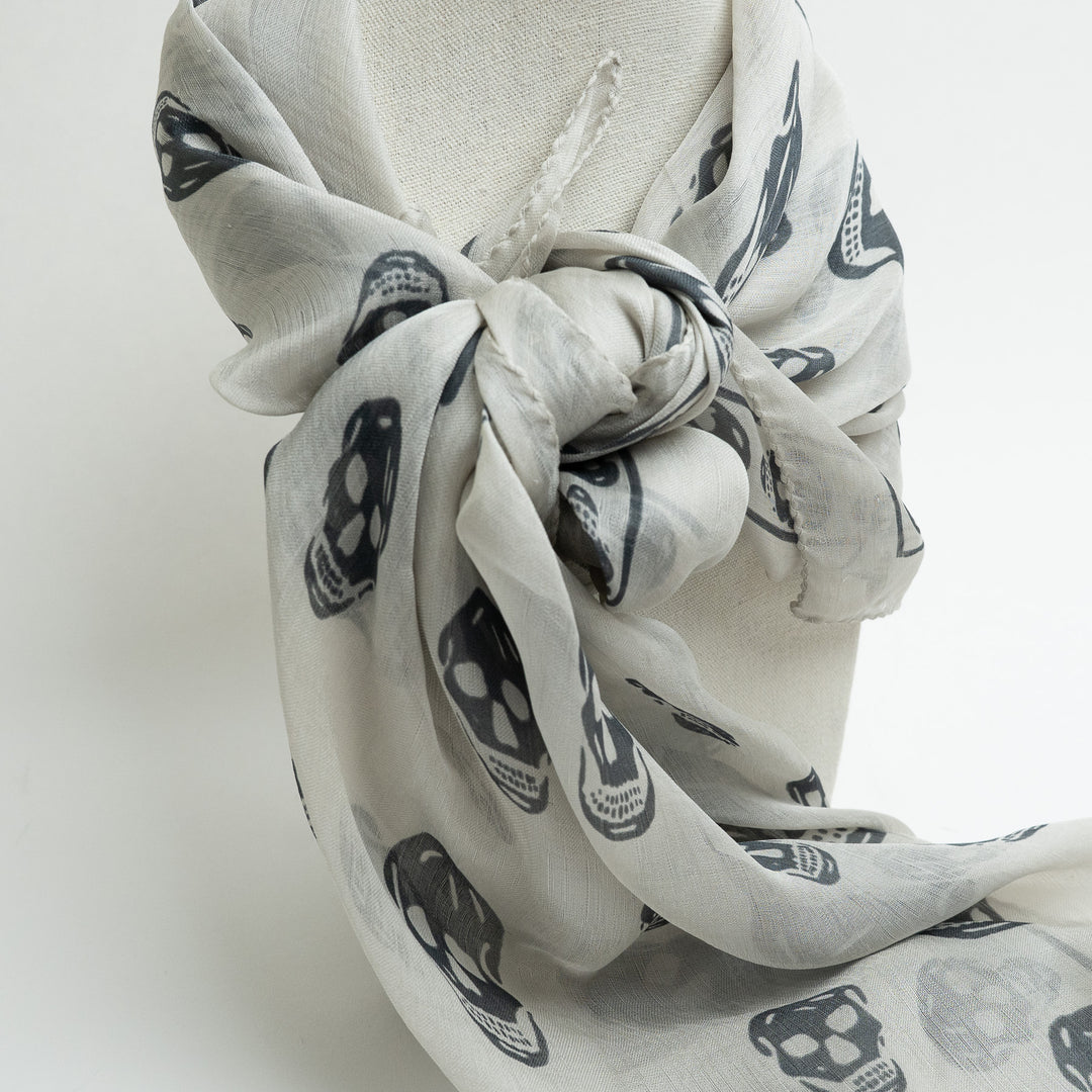 Alexander McQueen Grey Silk Scarf with Skull Print