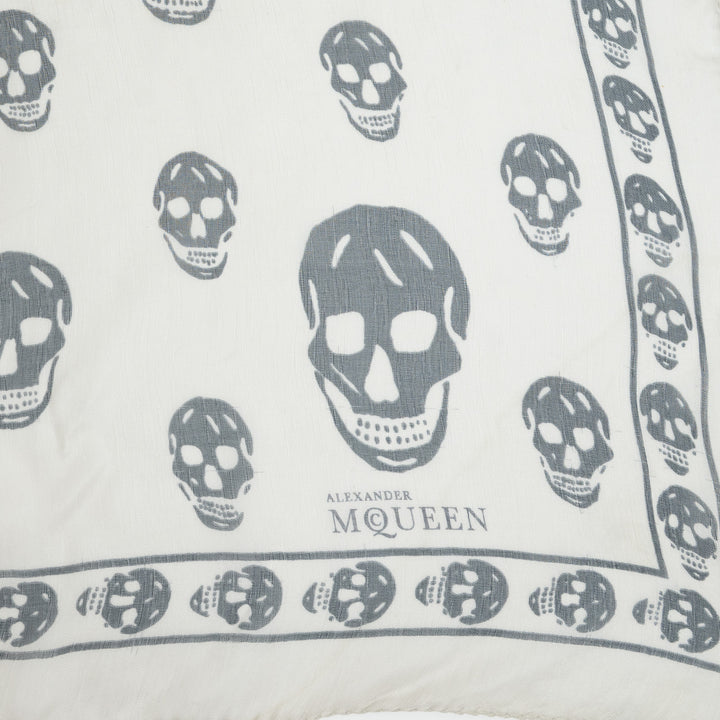 Alexander McQueen Grey Silk Scarf with Skull Print