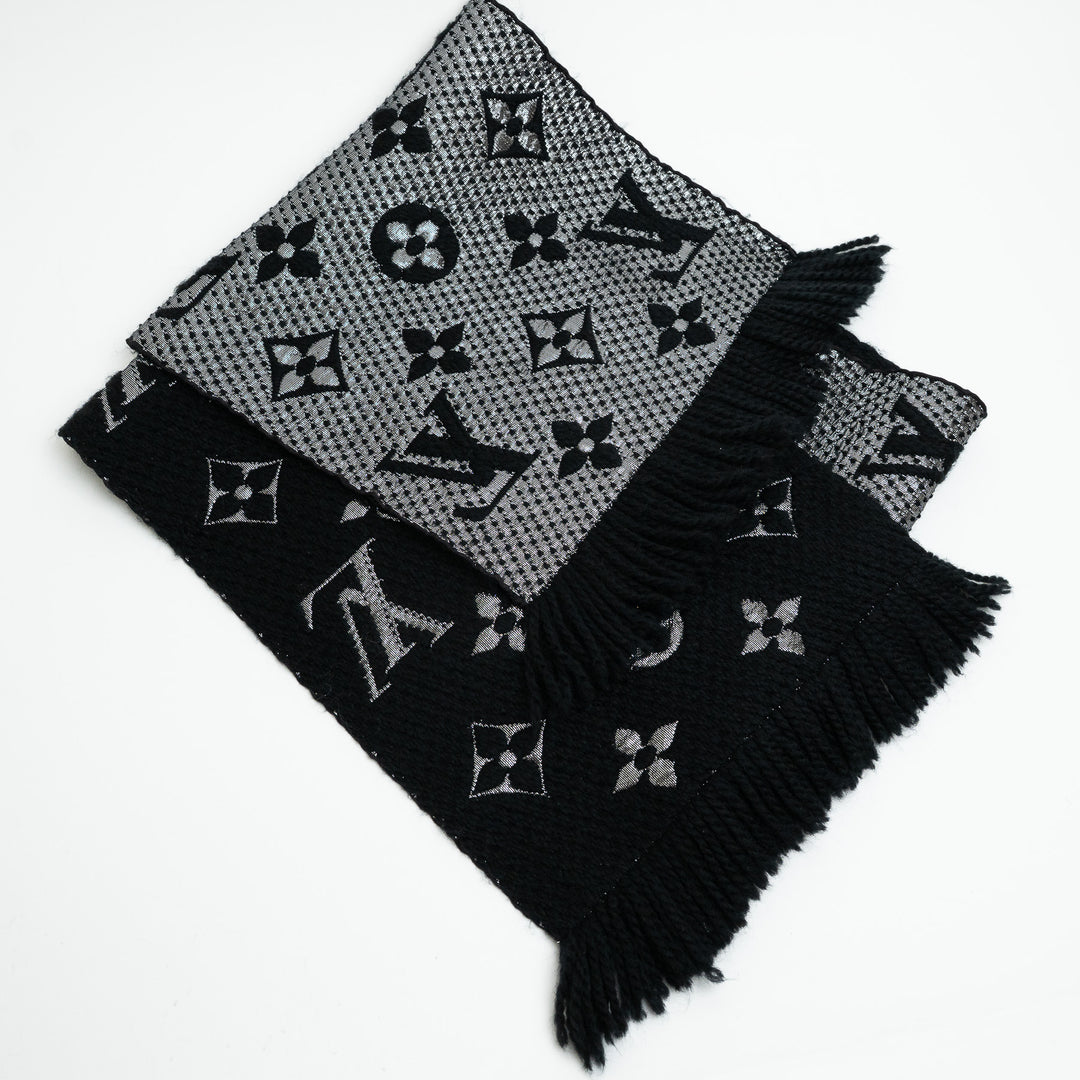 Louis Vuitton Black and Silver Metallic Monogram Knitted Scarf