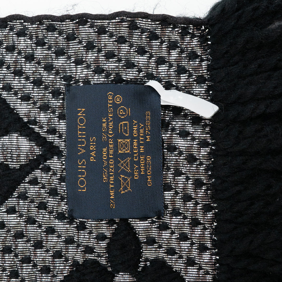 Louis Vuitton Black and Silver Metallic Monogram Knitted Scarf