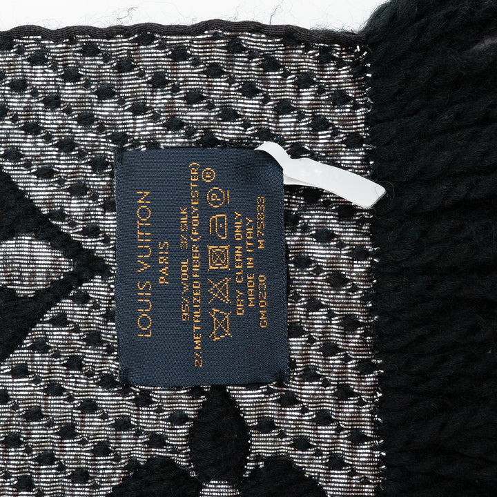 Louis Vuitton Black and Silver Metallic Monogram Knitted Scarf