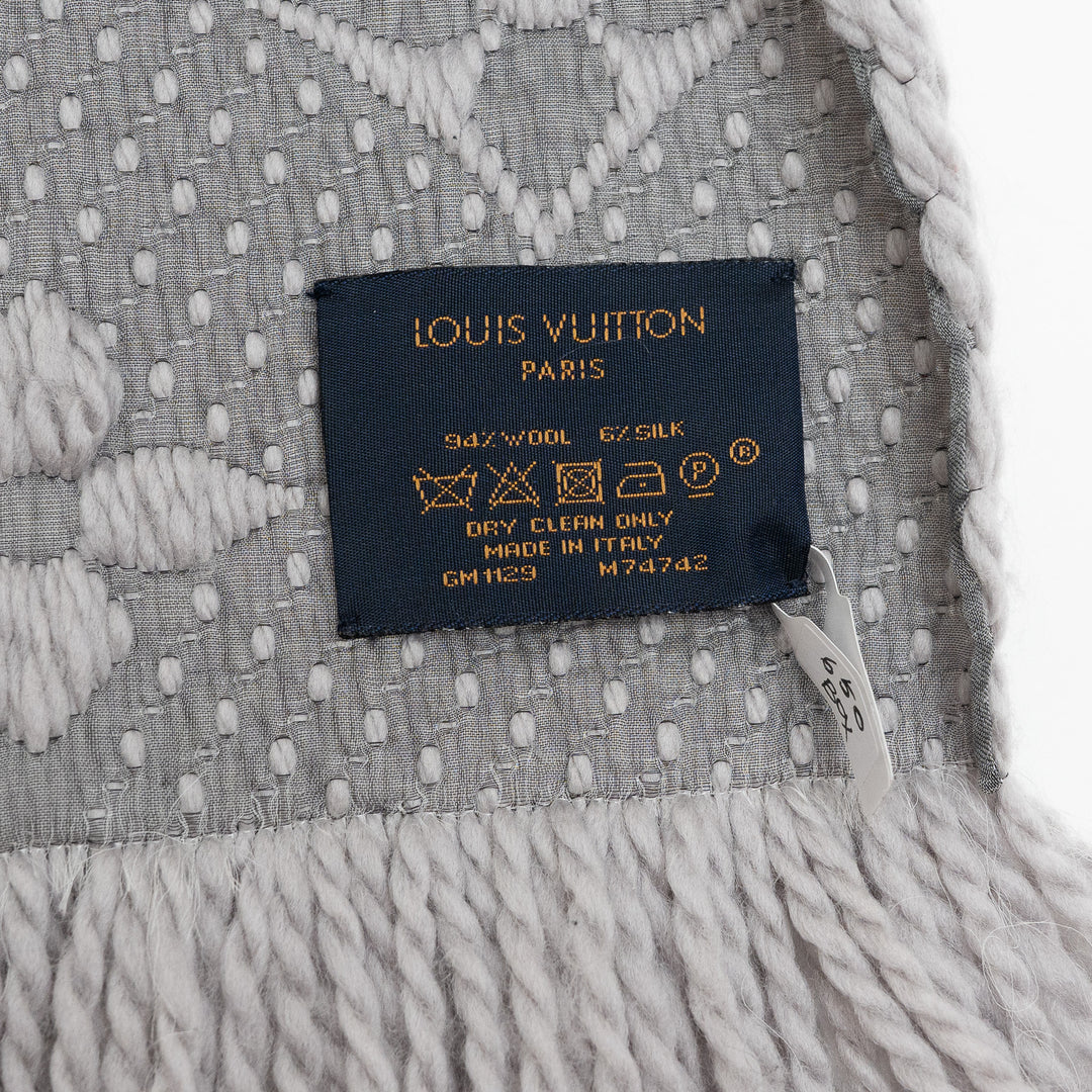 Louis Vuitton Wool and Silk Knitted Monogram Scarf with Fringe