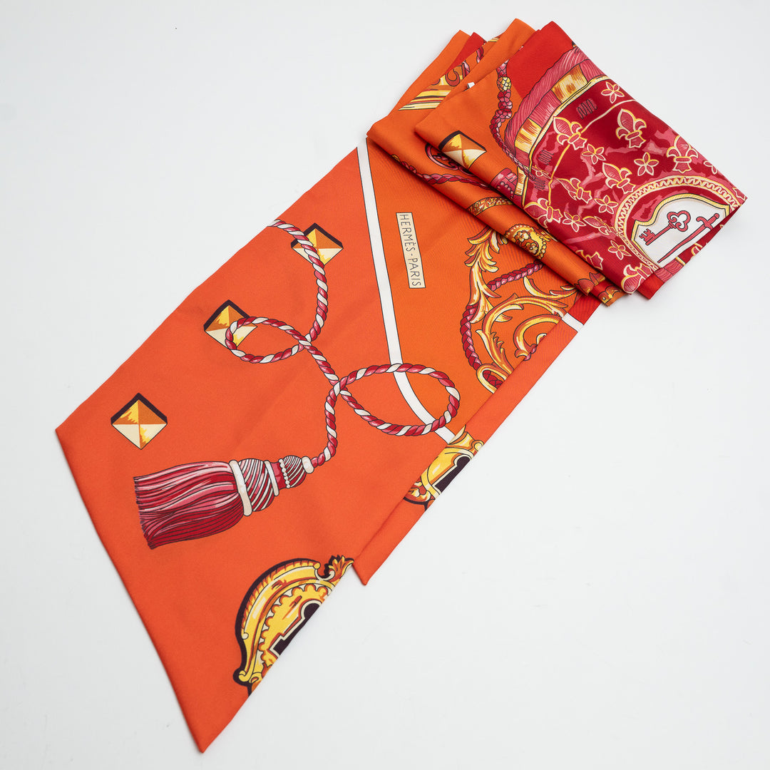 Hermes Orange Printed Silk Scarf