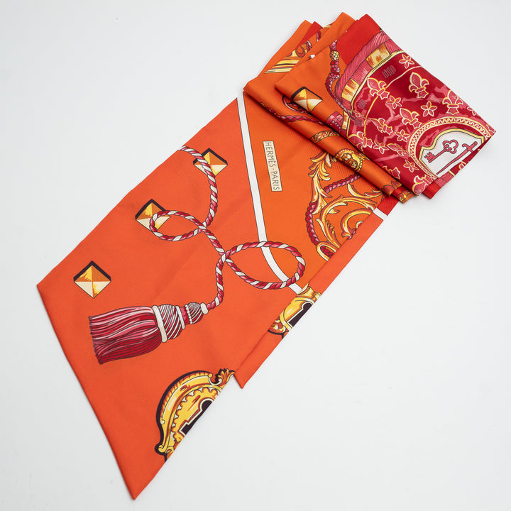 Hermes Orange Printed Silk Scarf