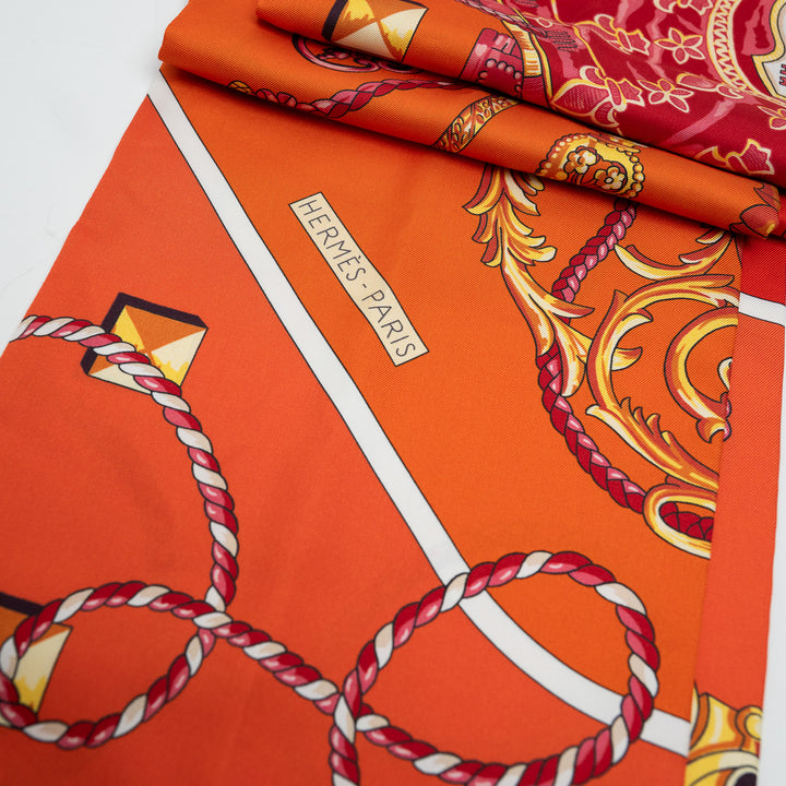 Hermes Orange Printed Silk Scarf