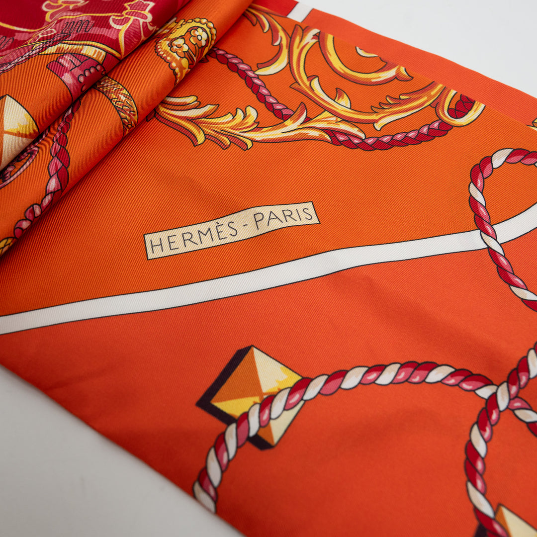 Hermes Orange Printed Silk Scarf