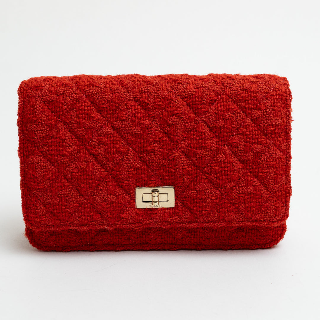 Pre-Loved Chanel™ Orange Tweed 2.55 Wallet on Chain