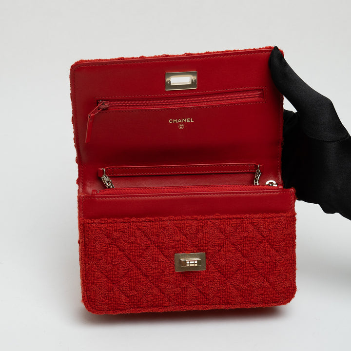 Pre-Loved Chanel™ Orange Tweed 2.55 Wallet on Chain
