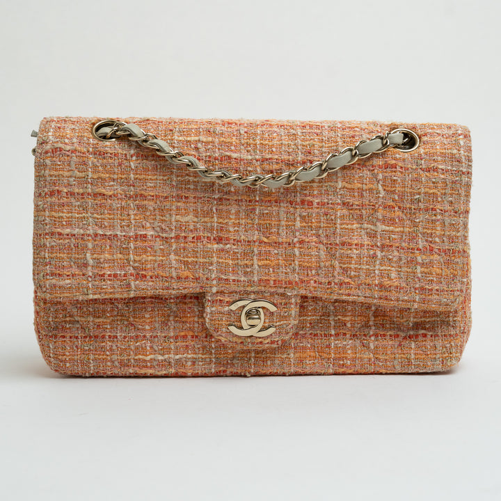 Pre-Loved Chanel™ Orange Multicolour Tweed Medium Classic Double Flap Bag
