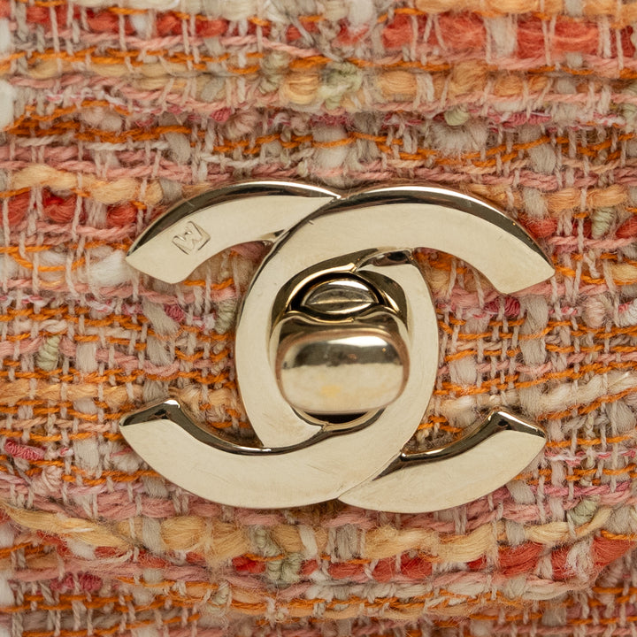 Pre-Loved Chanel™ Orange Multicolour Tweed Medium Classic Double Flap Bag