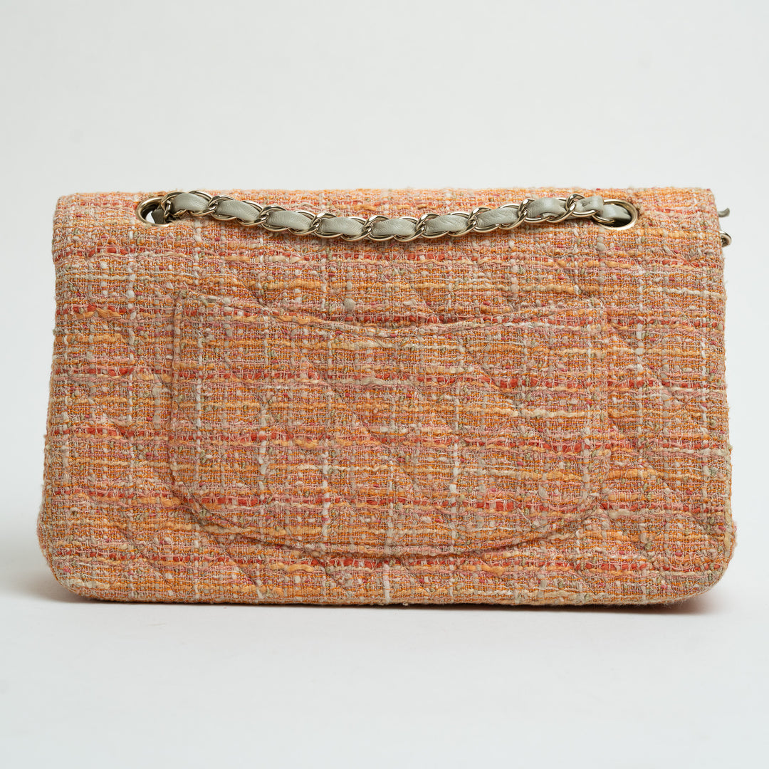 Pre-Loved Chanel™ Orange Multicolour Tweed Medium Classic Double Flap Bag