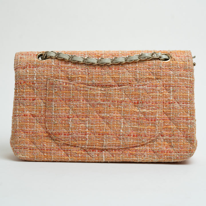 Pre-Loved Chanel™ Orange Multicolour Tweed Medium Classic Double Flap Bag