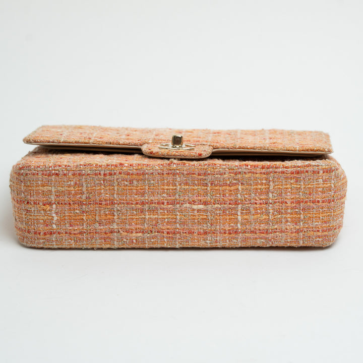 Pre-Loved Chanel™ Orange Multicolour Tweed Medium Classic Double Flap Bag