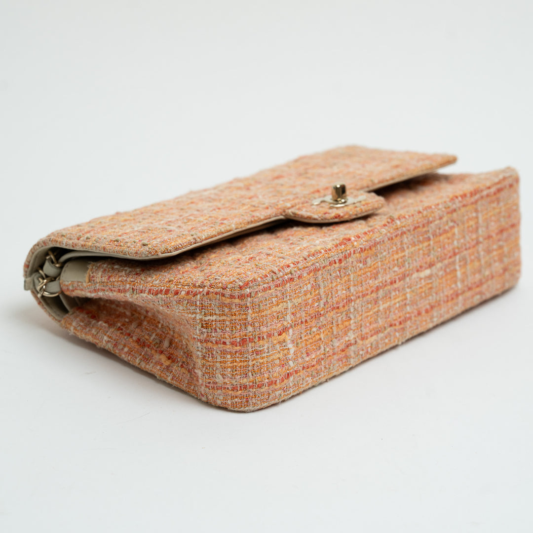 Pre-Loved Chanel™ Orange Multicolour Tweed Medium Classic Double Flap Bag
