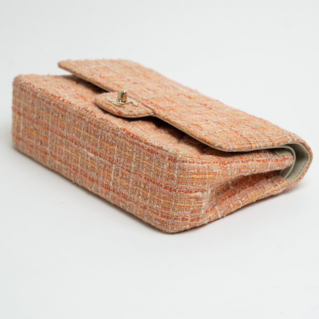 Pre-Loved Chanel™ Orange Multicolour Tweed Medium Classic Double Flap Bag