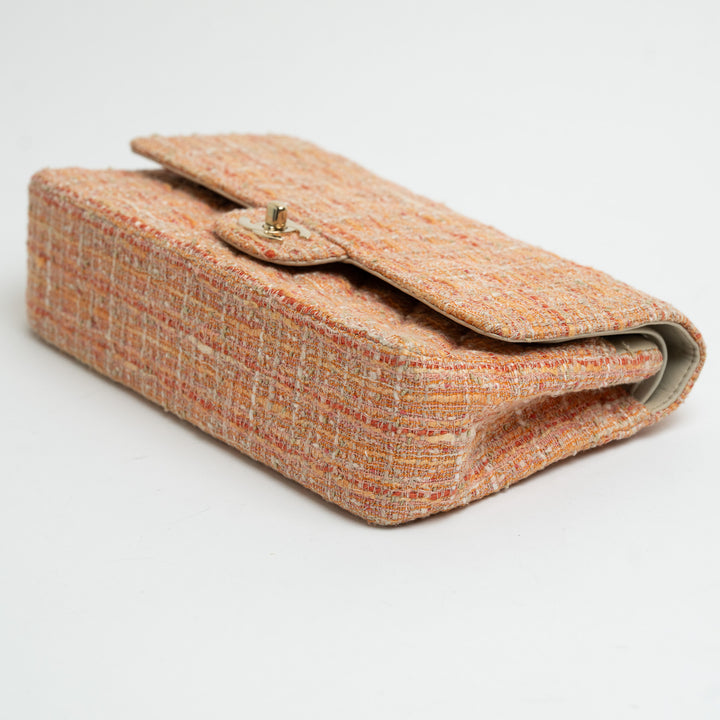 Pre-Loved Chanel™ Orange Multicolour Tweed Medium Classic Double Flap Bag