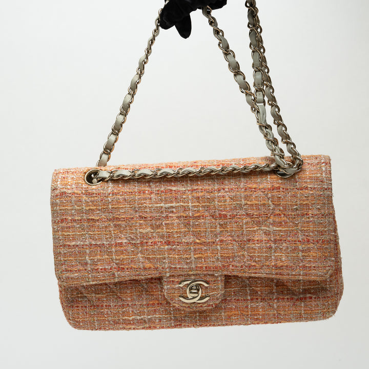 Pre-Loved Chanel™ Orange Multicolour Tweed Medium Classic Double Flap Bag