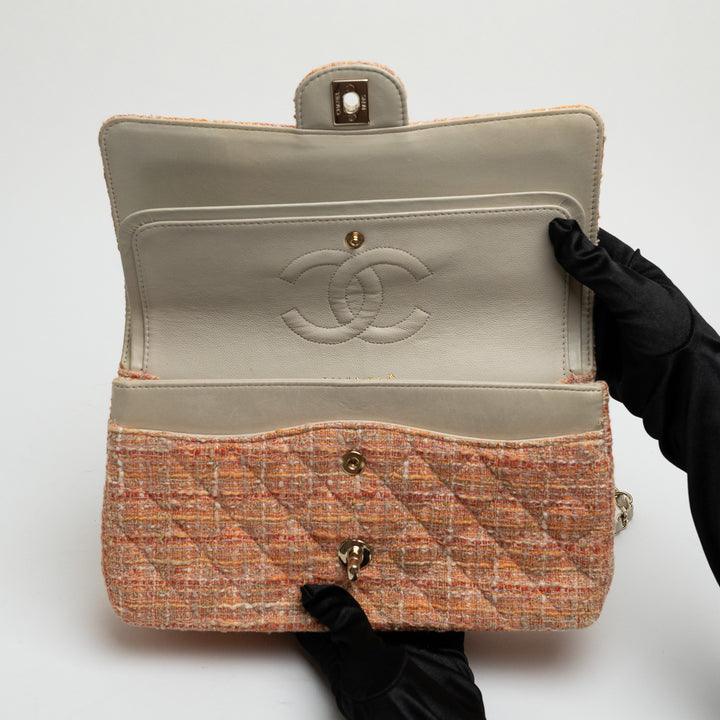 Pre-Loved Chanel™ Orange Multicolour Tweed Medium Classic Double Flap Bag