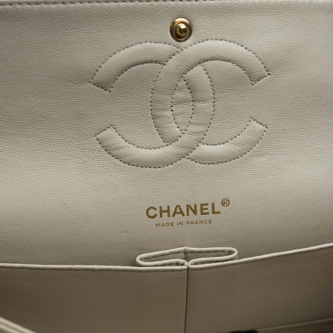 Pre-Loved Chanel™ Orange Multicolour Tweed Medium Classic Double Flap Bag