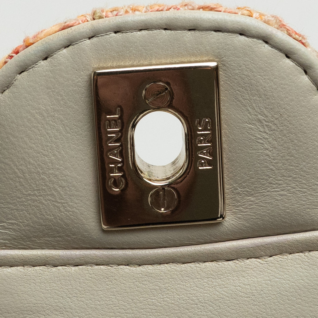 Pre-Loved Chanel™ Orange Multicolour Tweed Medium Classic Double Flap Bag