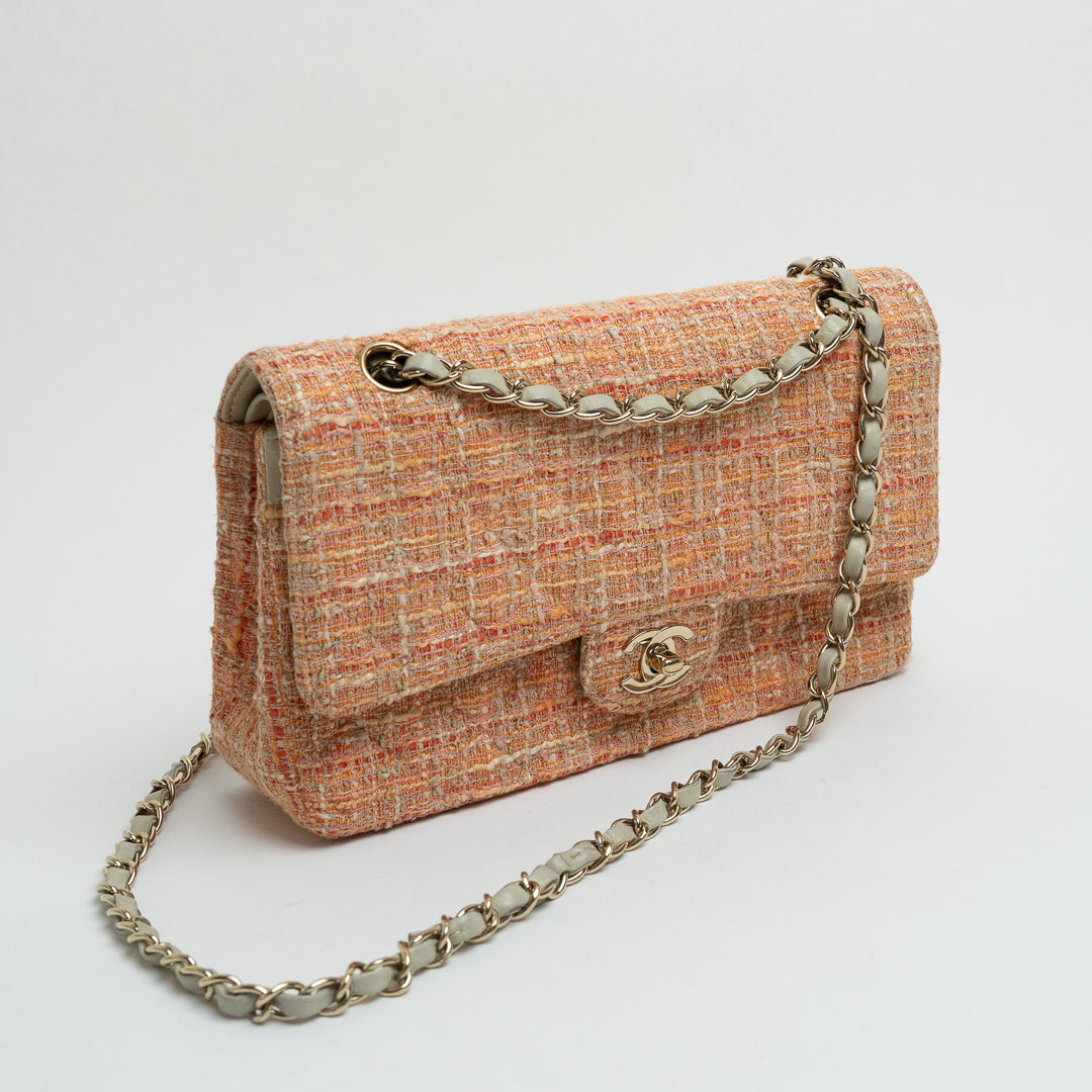 Pre-Loved Chanel™ Orange Multicolour Tweed Medium Classic Double Flap Bag