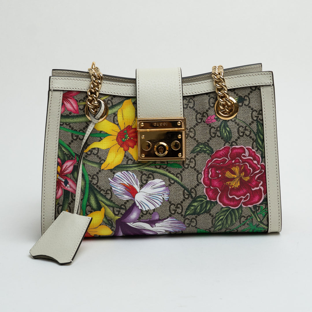Gucci GG Supreme Canvas Floral Patterned Padlock Tote