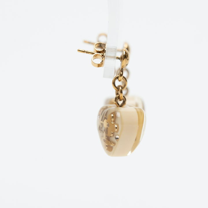 Louis Vuitton Gold Tone Monogram Motif Inclusion Heart Drop Earrings