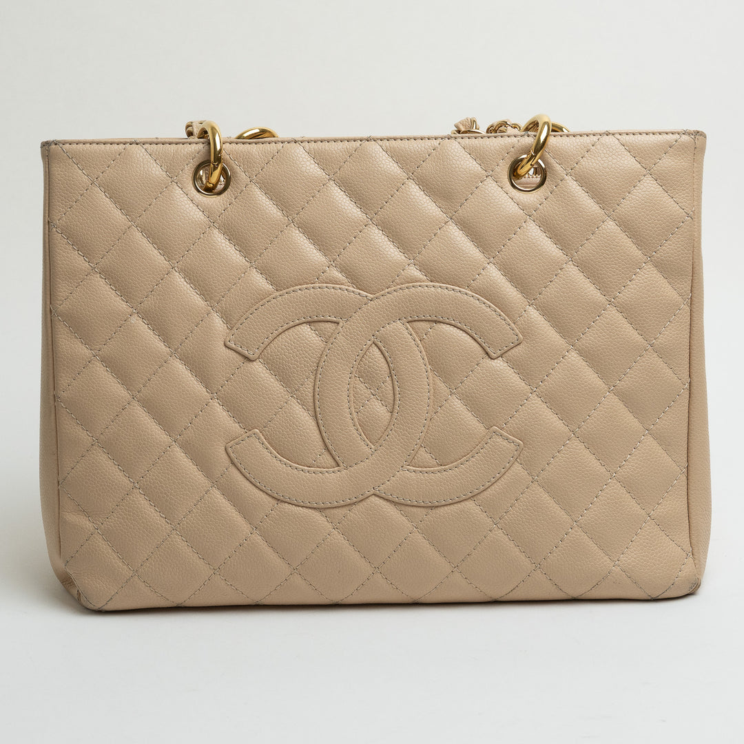 Pre-Loved Chanel™ Beige Caviar Leather GST Tote with Gold Hardware