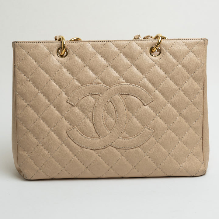 Pre-Loved Chanel™ Beige Caviar Leather GST Tote with Gold Hardware