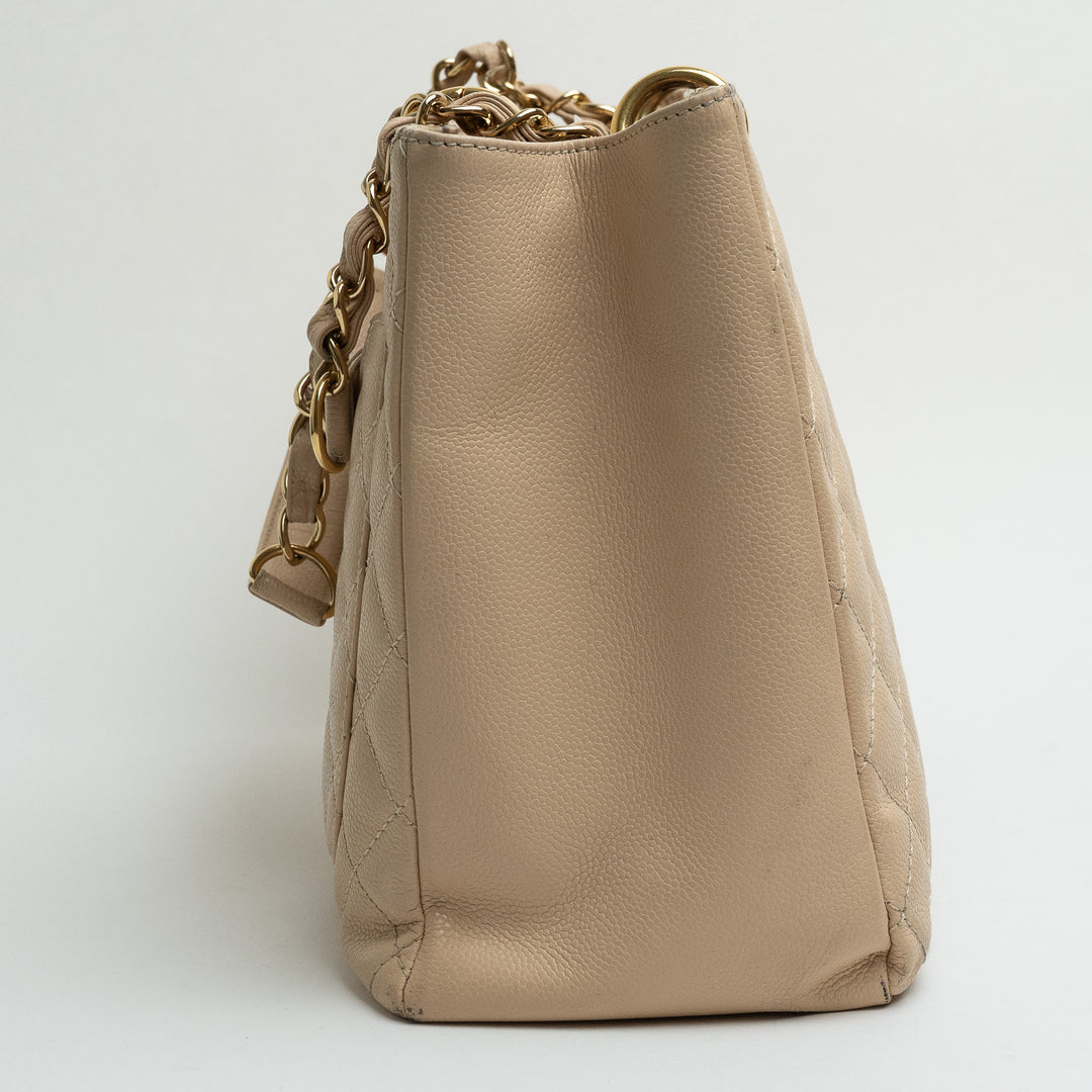 Pre-Loved Chanel™ Beige Caviar Leather GST Tote with Gold Hardware
