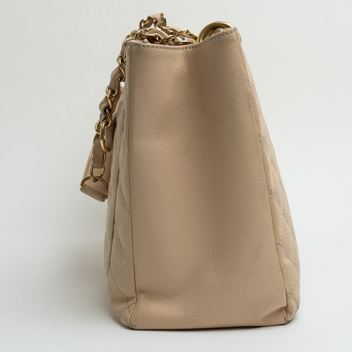 Pre-Loved Chanel™ Beige Caviar Leather GST Tote with Gold Hardware