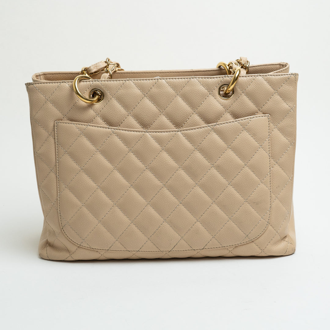 Pre-Loved Chanel™ Beige Caviar Leather GST Tote with Gold Hardware