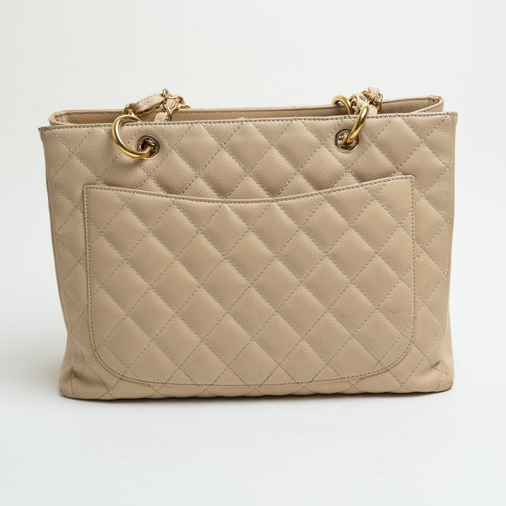 Pre-Loved Chanel™ Beige Caviar Leather GST Tote with Gold Hardware