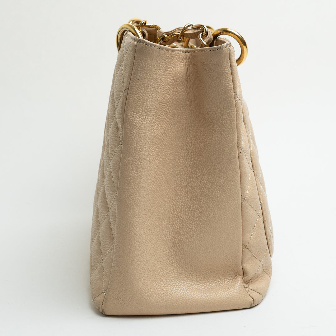 Pre-Loved Chanel™ Beige Caviar Leather GST Tote with Gold Hardware